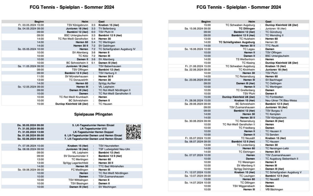 Spielplan FCG Tennis Sommer 2024