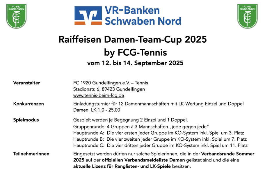 Zeitplan Raiffeisen Damen-Team-Cup 2025