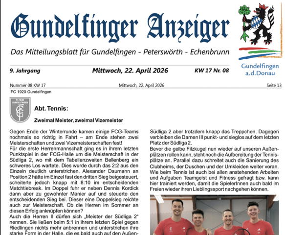 Gundelfinger Anzeiger Nr. 8, 2026