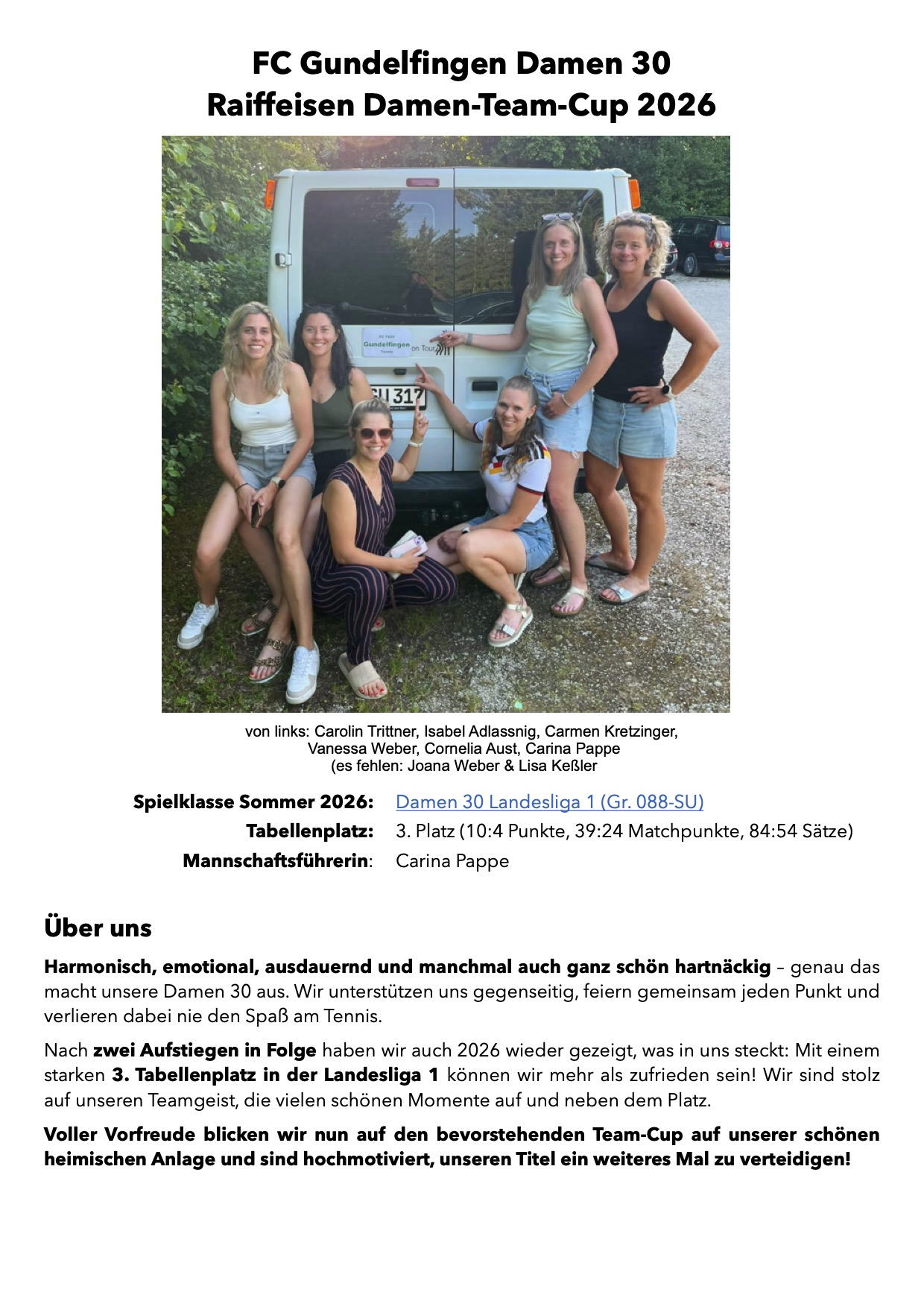 Mannschaftsportrait FC Gundelfingen Damen 30