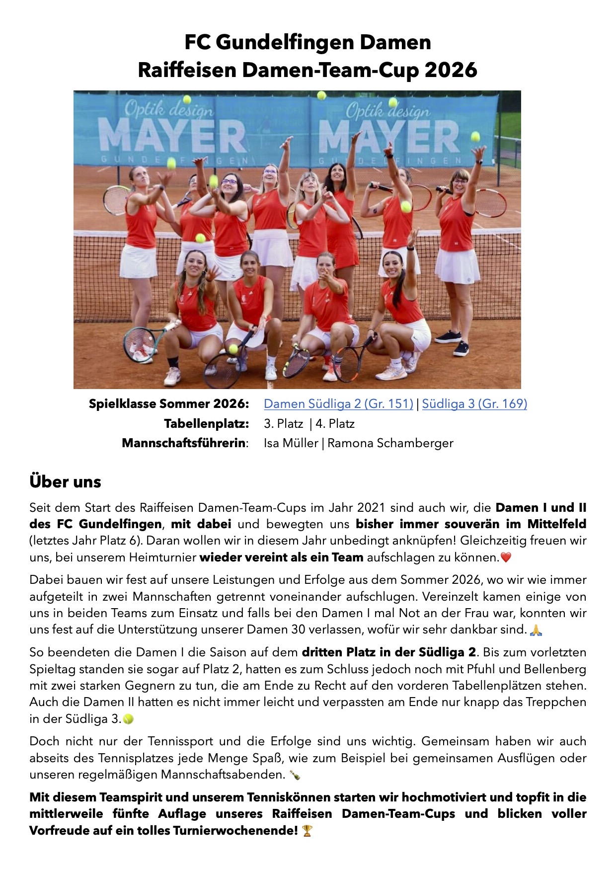 Mannschaftsportrait FC Gundelfingen Damen