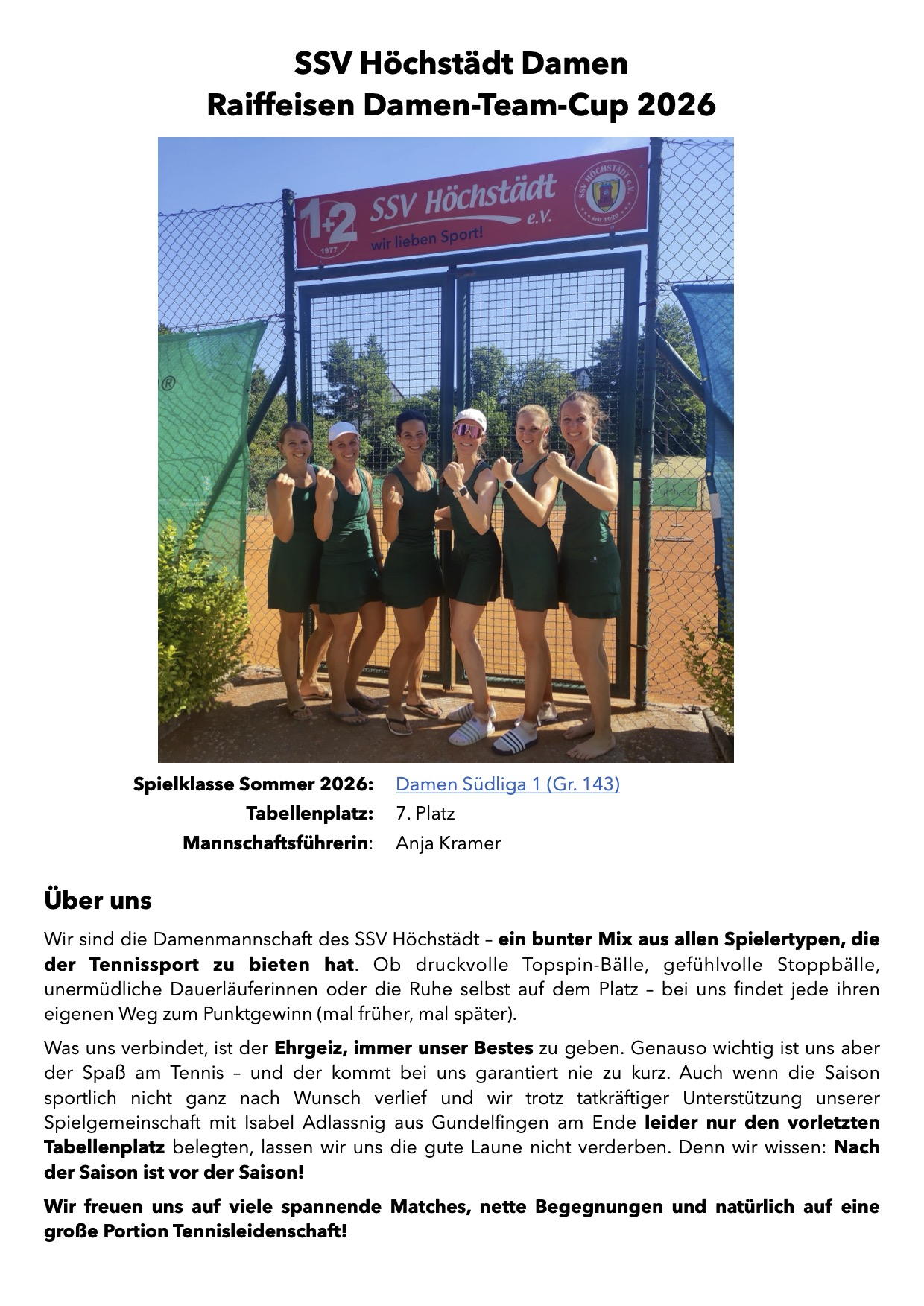 Mannschaftsportrait SSV Höchstädt Damen