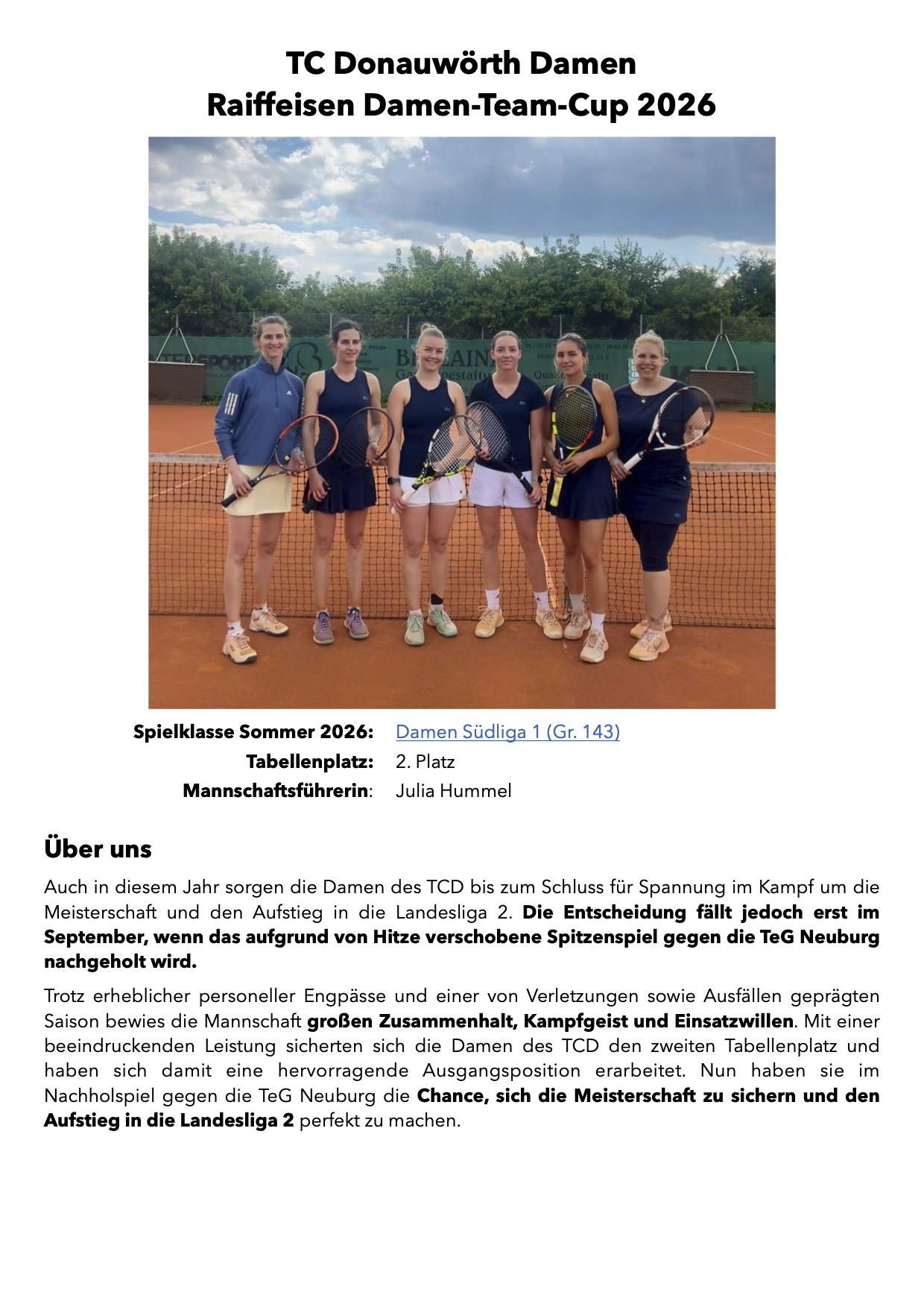 Mannschaftsportrait TC Donauwörth Damen