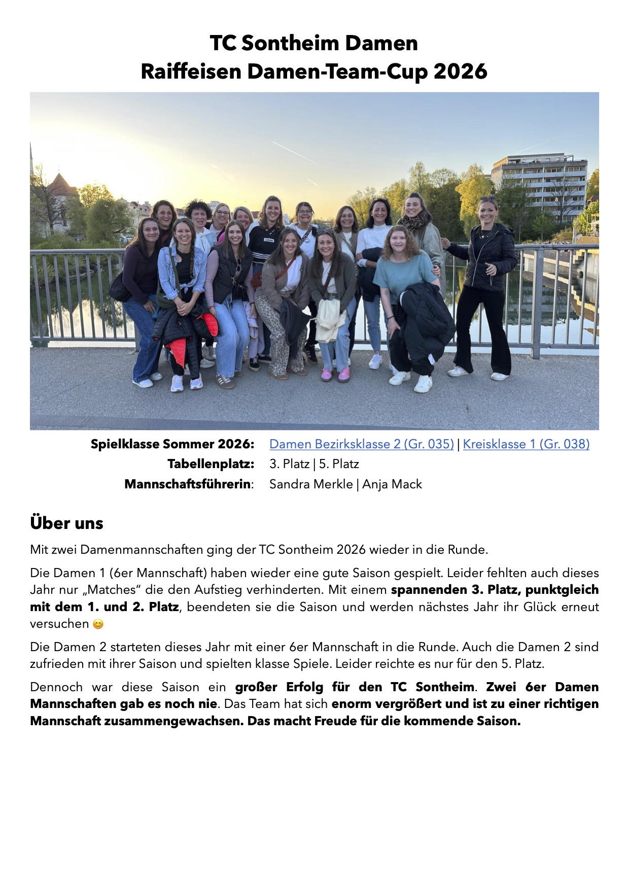 Mannschaftsportrait TC Sontheim Damen