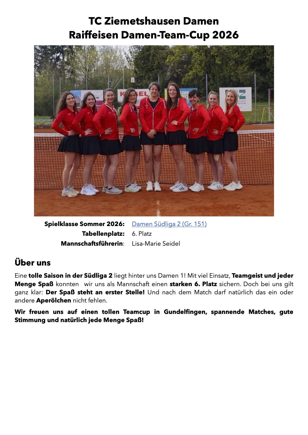 Mannschaftsportrait TC Ziemetshausen Damen