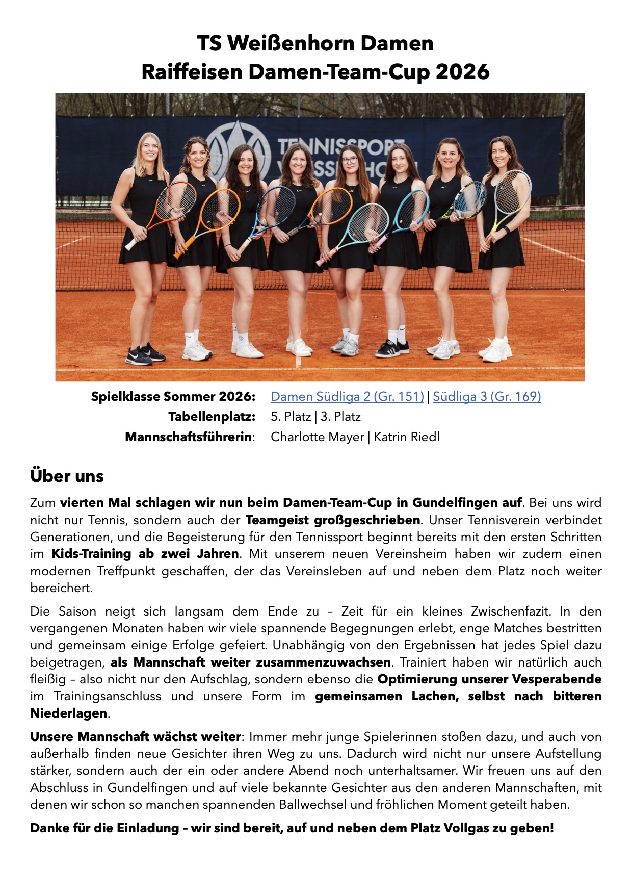 Mannschaftsportrait TS Weißenhorn Damen