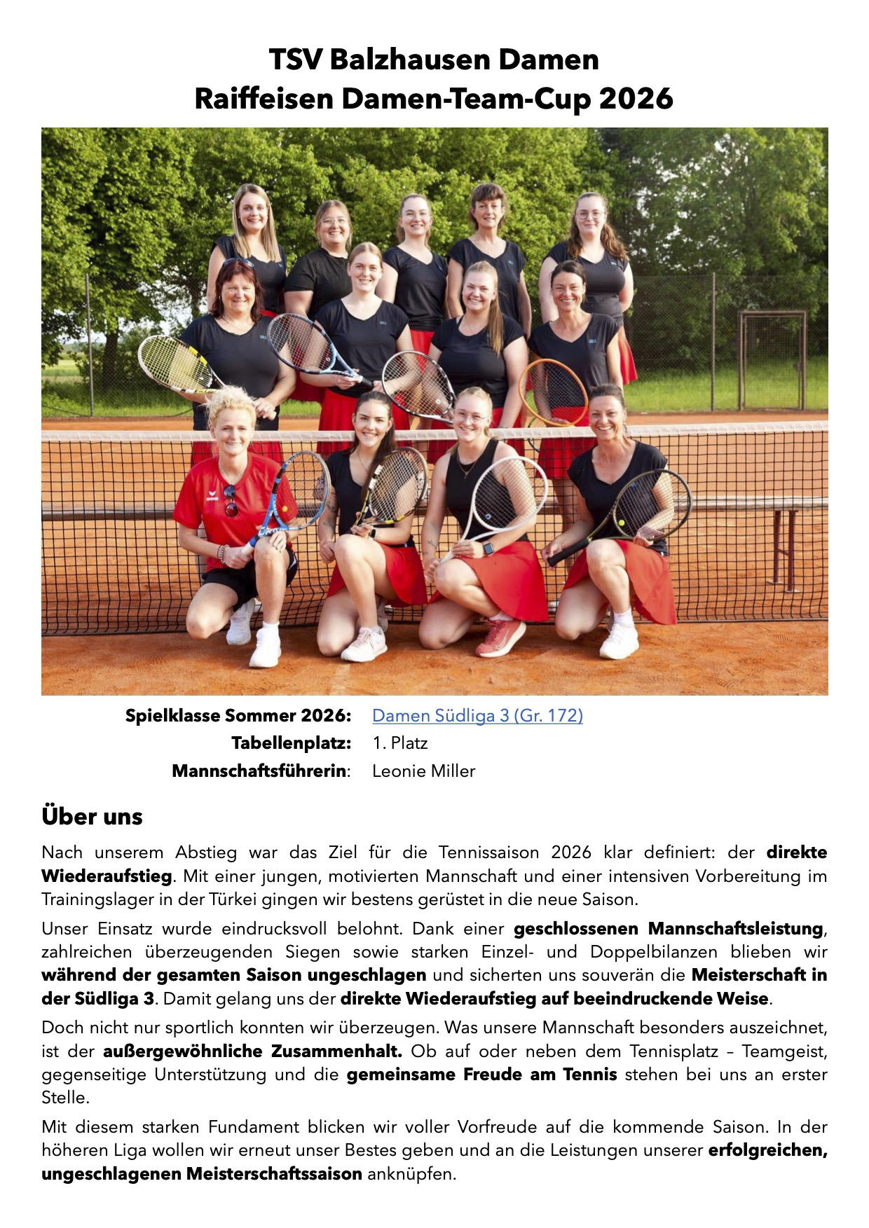 Mannschaftsportrait TSV Balzhausen Damen