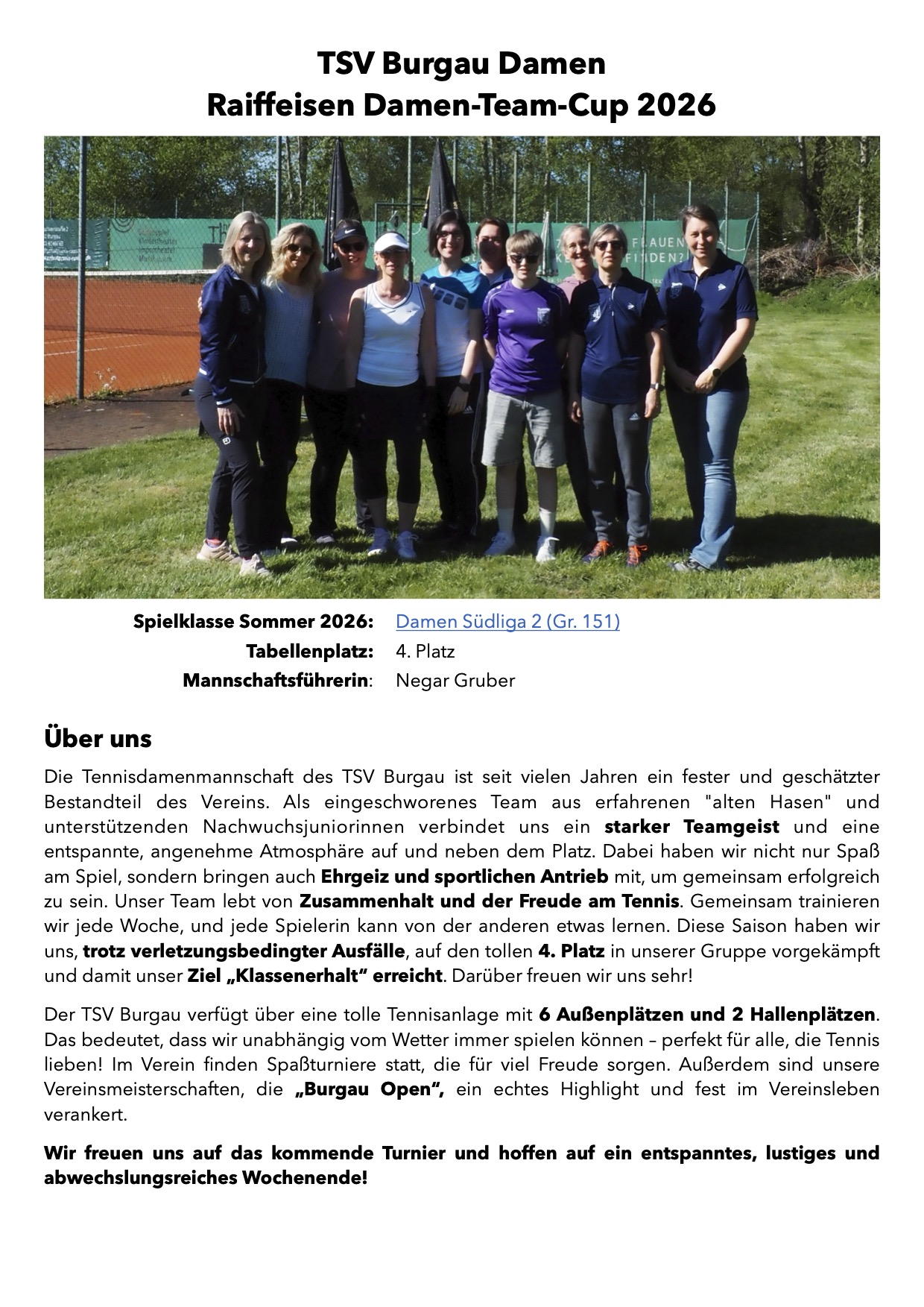 Mannschaftsportrait TSV Burgau Damen