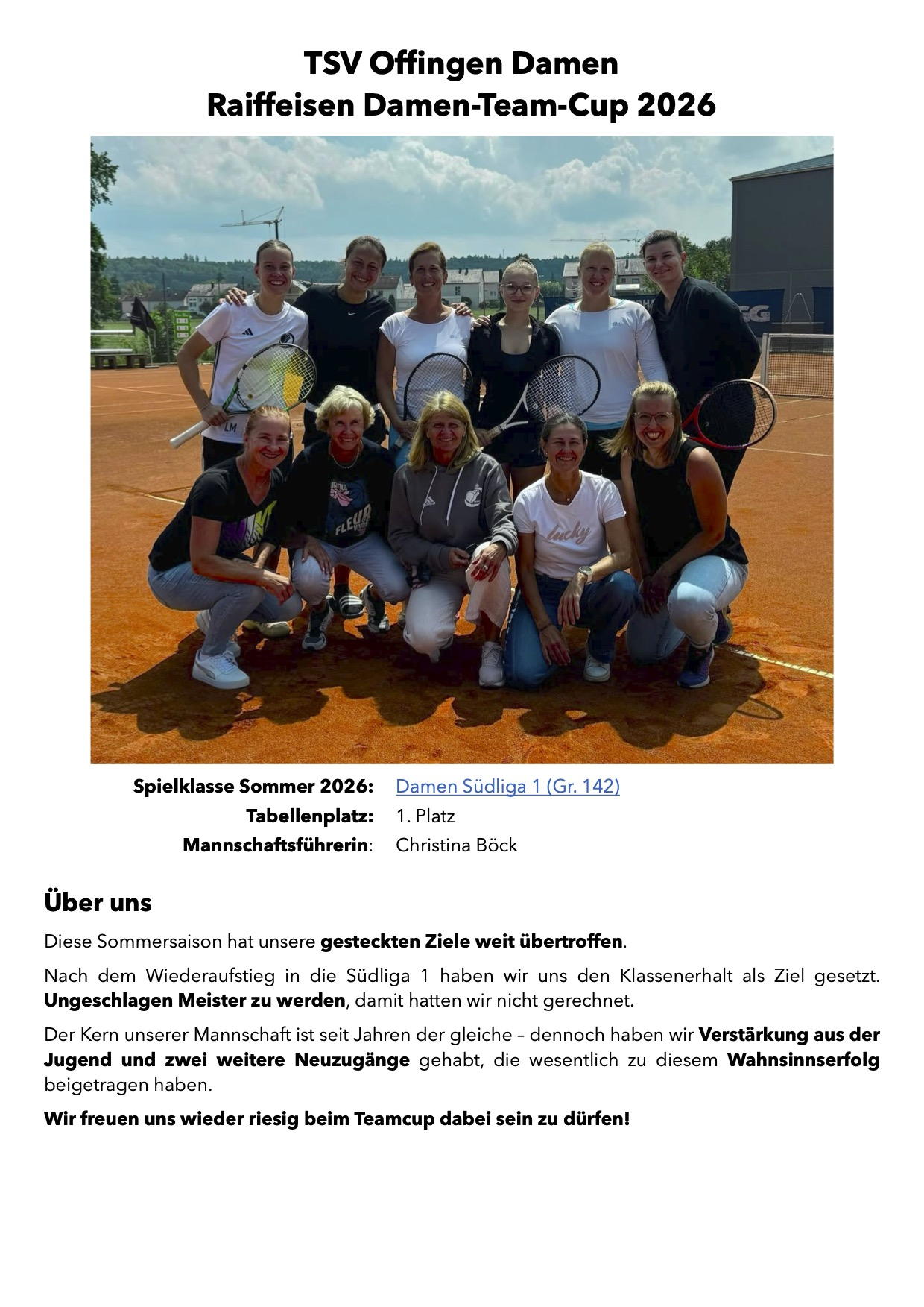 Mannschaftsportrait TSV Offingen Damen